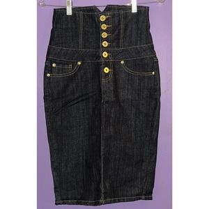 Vintage ZANA DI Juniors Size 3 A Line Denim Jean Skirt 6 Button High Waist